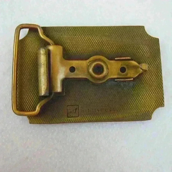Vintage Belt Buckle Streamline Shippers Brass tone Metal Hit Line USA 1970s RARE - Picture 10 of 12